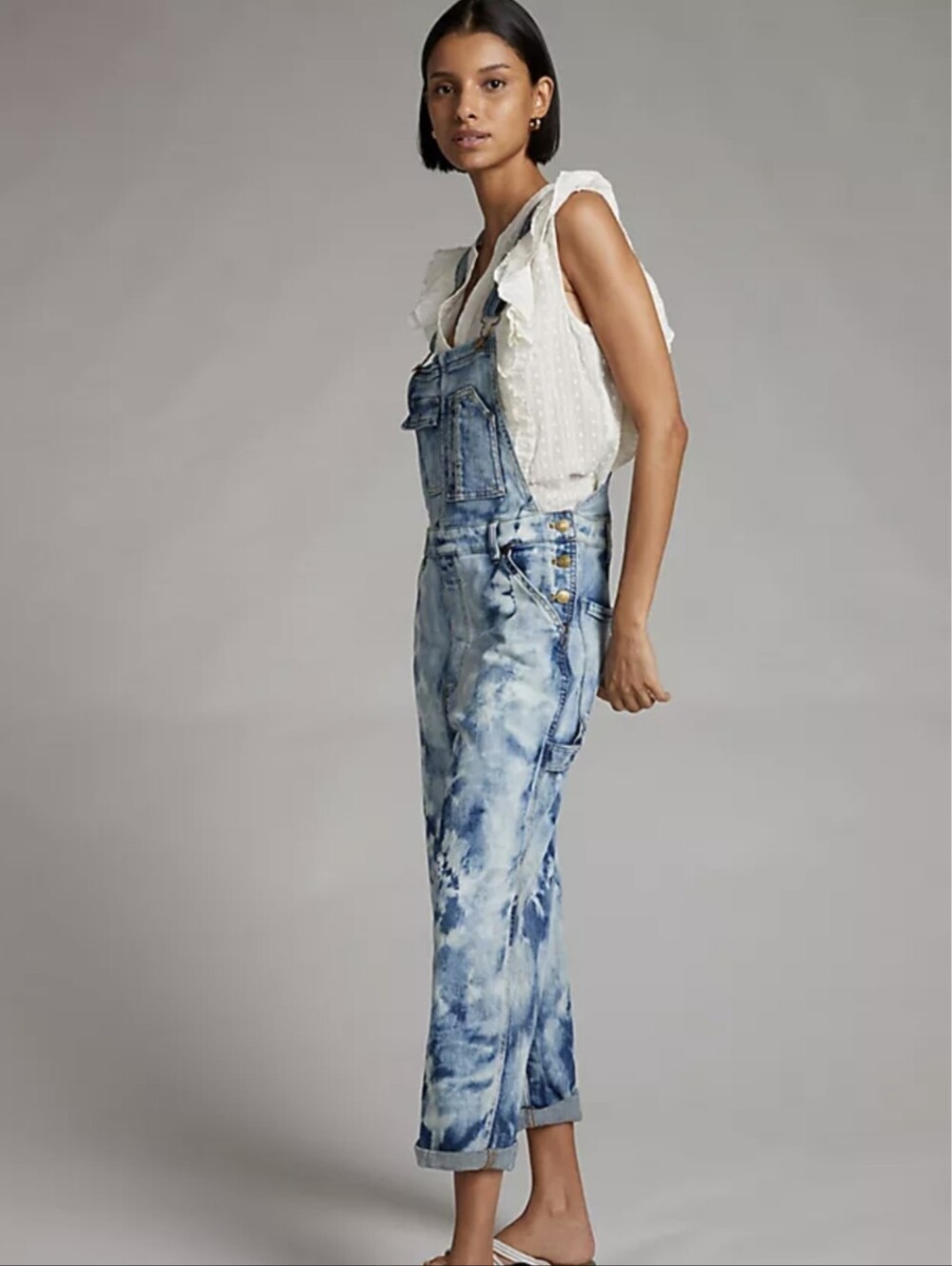 Pilcro Bleached Tie-Dye Light Blue Denim Overalls Women's Jeans Size 31 - Picture 2 of 14